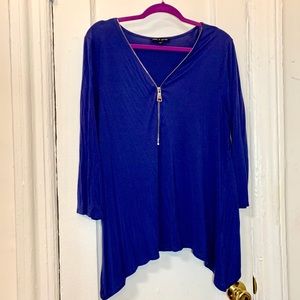 Blue Blouse with Zippered Neckline